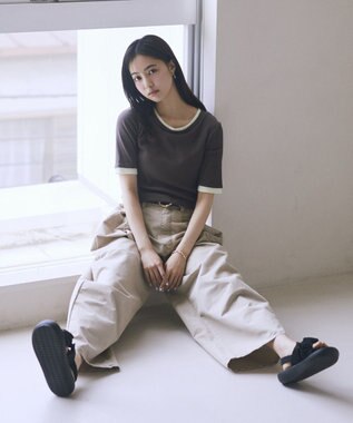 earth music&ecology レイヤードライクバイカラープルオーバー Brown