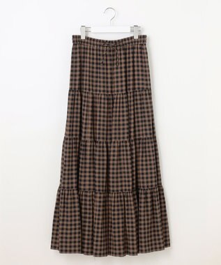 23区 L 【SLOW/一部店舗限定】ブライトリネン  ティアード スカート ブラウンチェック