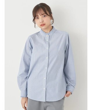 earth music&ecology スタンドフリルシャツ Stripe