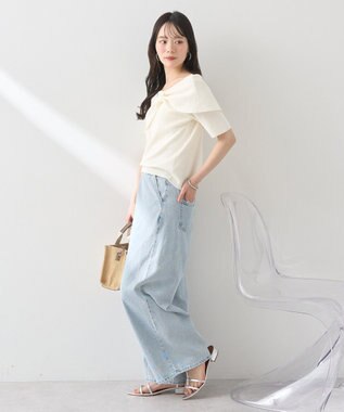 earth music&ecology リボン半袖ニットプルオーバー Ivory