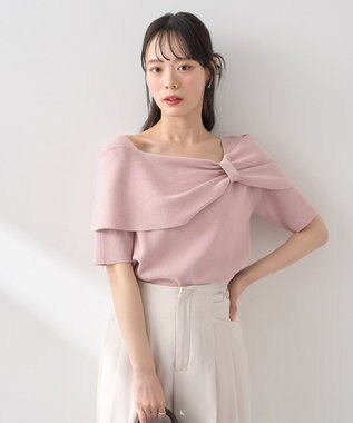 earth music&ecology リボン半袖ニットプルオーバー Pink