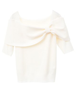 earth music&ecology リボン半袖ニットプルオーバー Ivory