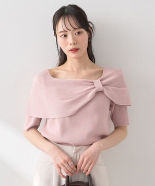 earth music&ecology リボン半袖ニットプルオーバー Pink