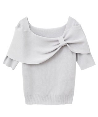 earth music&ecology リボン半袖ニットプルオーバー Ivory