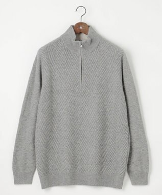 JOSEPH ABBOUD 【キングサイズ】カシミヤブレンド ハイネック ZIP プルオーバーニット ライトグレー系