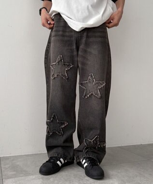 WEGO スターモチーフオーバーダイバギーパンツ ブラック