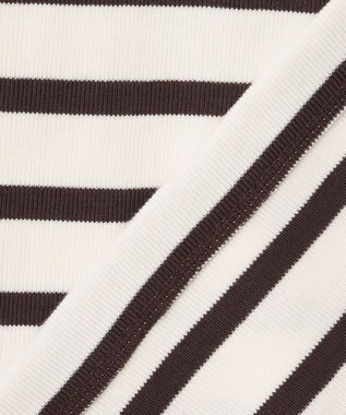 23区 L 【SLOW/洗える】ミドルフライスジャージー ロングTシャツ ホワイト×ダークブラウンボーダー