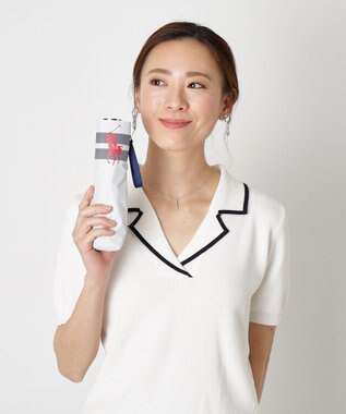 MOONBAT POLO RALPH LAUREN（ポロ ラルフローレン） 晴雨兼用日傘 ボーダー 遮光率100% 遮熱 UV 晴雨兼用 オフホワイト