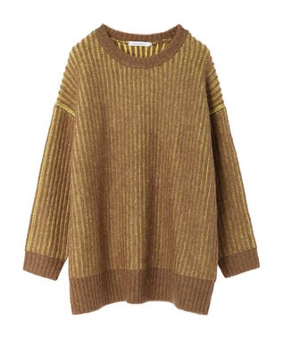 AMERICAN HOLIC バイカラー片畦ニットチュニック Mocha