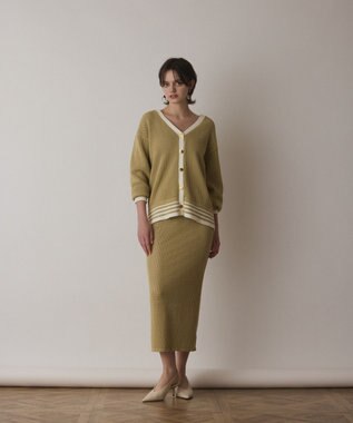 GRACE CONTINENTAL メッシュラインニットカーディガン イエロー