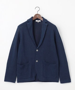 JOSEPH ABBOUD 【洗える】ストローヤーン ニット ジャケット ネイビー系