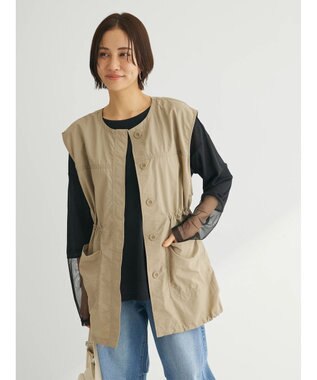 Green Parks ノーカラーミリタリーベスト Beige