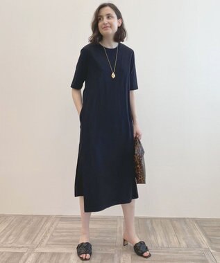 自由区 【洗える】リラックスジャージー クルーネックワンピース ブラック系