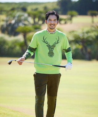 PW CIRCULUS 【イージーケア/軽量】【MEN】 DEER モチーフニット ライトグリーン系