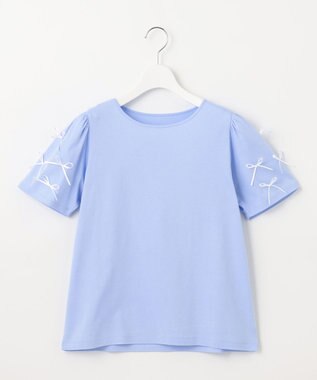 Feroux 【UVケア】ランダムリボンスリーブ Tシャツ スカイブルー系