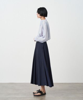 ATON COTTON SILK LAWN | オーバーサイズバンドカラーシャツ SAX