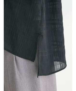 Green Parks シアーチェック開襟ブラウス Black