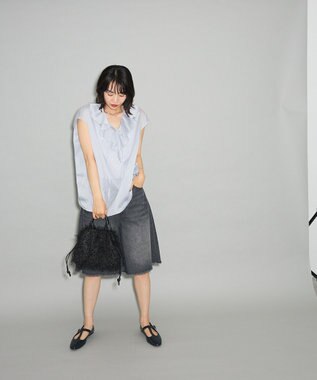 Green Parks ノースリーブストライプフリルブラウス Light Gray