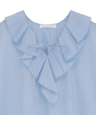 Green Parks ノースリーブストライプフリルブラウス Sax