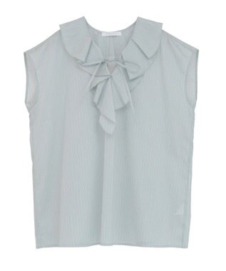 Green Parks ノースリーブストライプフリルブラウス Light Gray