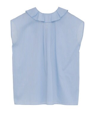 Green Parks ノースリーブストライプフリルブラウス Sax