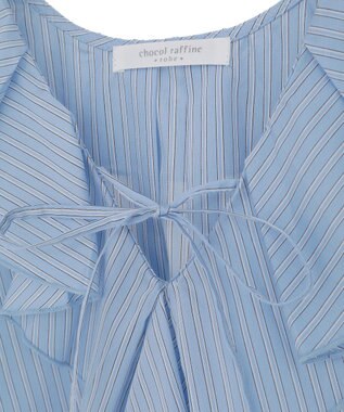 Green Parks ノースリーブストライプフリルブラウス Sax