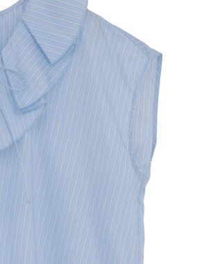 Green Parks ノースリーブストライプフリルブラウス Sax