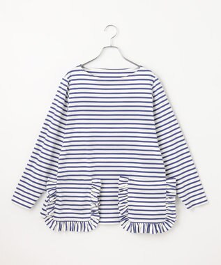 #Newans 【ANSWER for 神戸エレガンス】フリルポケットロングTシャツ ブルーボーダー系