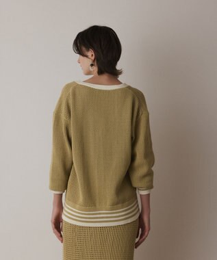 GRACE CONTINENTAL メッシュラインニットカーディガン イエロー
