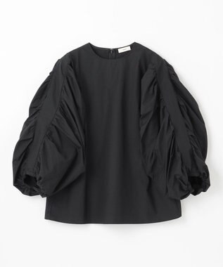 NAVE 【Nave・洗える】タイプライタークロス ギャザーブラウス ブラック系