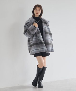 earth music&ecology チェックシャギーコート Check Gray