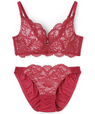 San-ai Resort（三愛水着楽園） 【WEB限定】【northerly bra 楽ちんフィットシリーズU字】 フリルレースブラショーツセット B～Fカップ 【northerly】 レッド