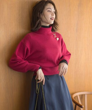 組曲 L 【2WAY・WEB限定】ウールカシミヤミックス ハイネックニット ザクロ系