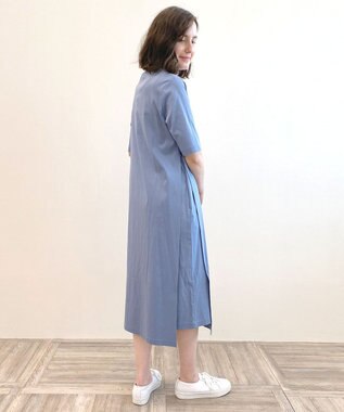 自由区 【洗える】リラックスジャージー クルーネックワンピース ダルブルー系