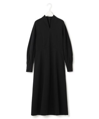 ICB L 【洗える】 レーヨンストレッチポンチ フレアワンピース ブラック系