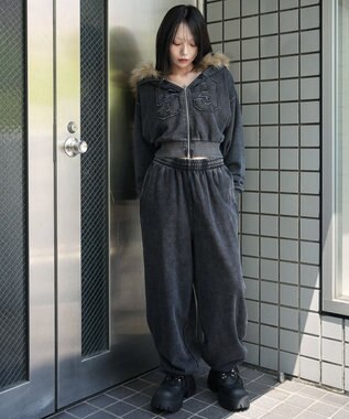 WEGO 【ウエストゴム】スウェットワイドパンツ スミクロ