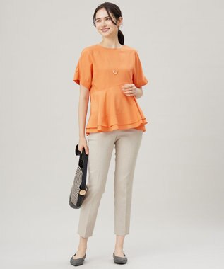 自由区 【洗える】ソフトリネンペプラム ブラウス オレンジ