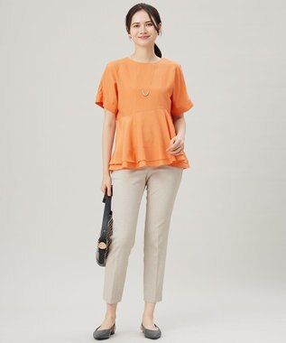 自由区 【洗える】ソフトリネンペプラム ブラウス オレンジ