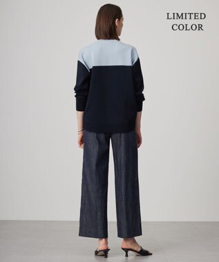 ICB 【WEB限定カラーあり・洗える】コットンポリエステルスムース  ニットプルオーバー サックスブルー×ネイビー系［WEB限定］