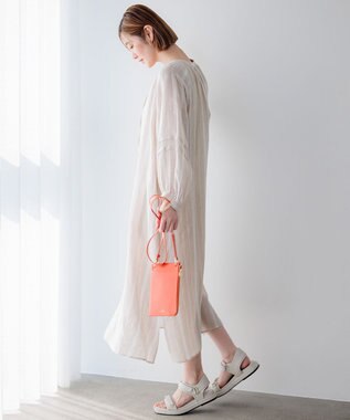 23区 【洗える】LIBECO カフタン ワンピース ベージュ×オフストライプ