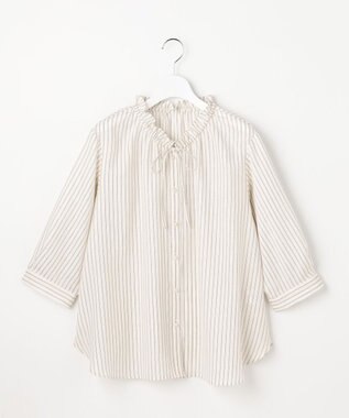 ANY SIS L 【2WAY】スムージーポリエステル フリルネック ブラウス オフストライプ