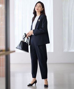 ANY L イージーケアライトストレッチノーカラージャケット ネイビー