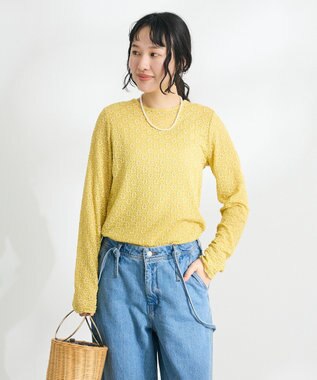 CRAFT STANDARD BOUTIQUE 花柄レースシャーリングプルオーバー Yellow