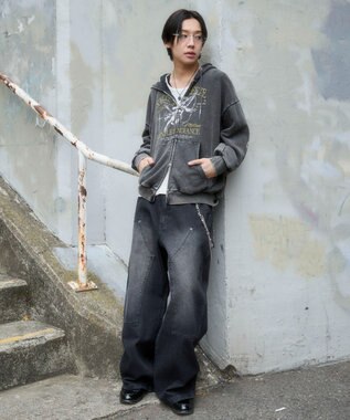 WEGO 【ユニセックス着用ITEM】ブリーチグラフィックZIPパーカー 柄3