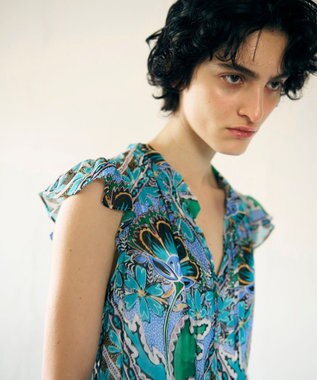 GRACE CONTINENTAL シフォンプリントティアードワンピース ブルー