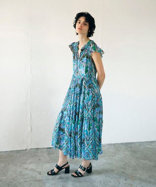 GRACE CONTINENTAL シフォンプリントティアードワンピース ブルー