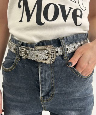 WEGO Lビジューバックルラメベルト シルバー