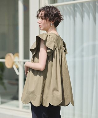 #Newans 【イージーケア】スカラップヘムチュニックブラウス カーキ系