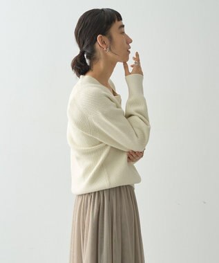 AMERICAN HOLIC ラメ入りＶネック片畦ニットプルオーバー Ivory