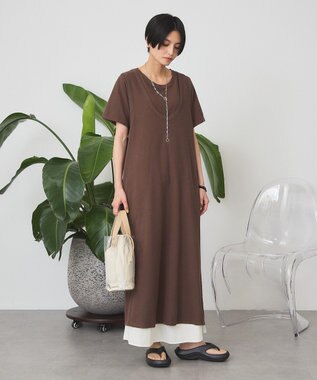 AMERICAN HOLIC 【2点セット】Tシャツ＋Uネックワンピース Brown